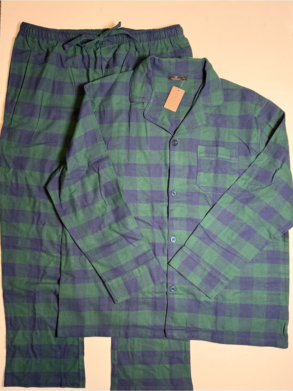 NWT Noble Mount Men's 2XL Green Navy Plaid Cotton Flannel Pajamas Cozy Winter